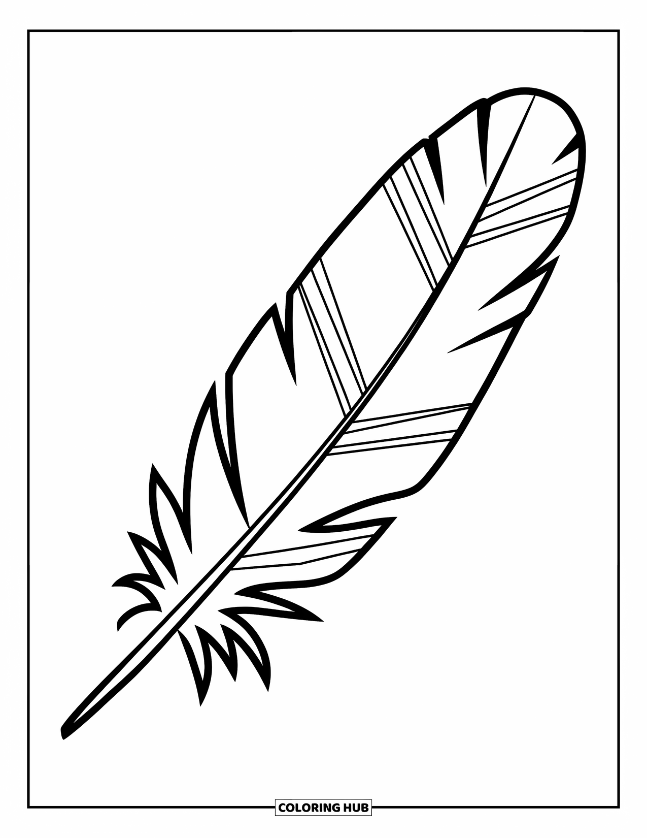 Feather Coloring Page for Kids: A feather with zigzags along the shaft