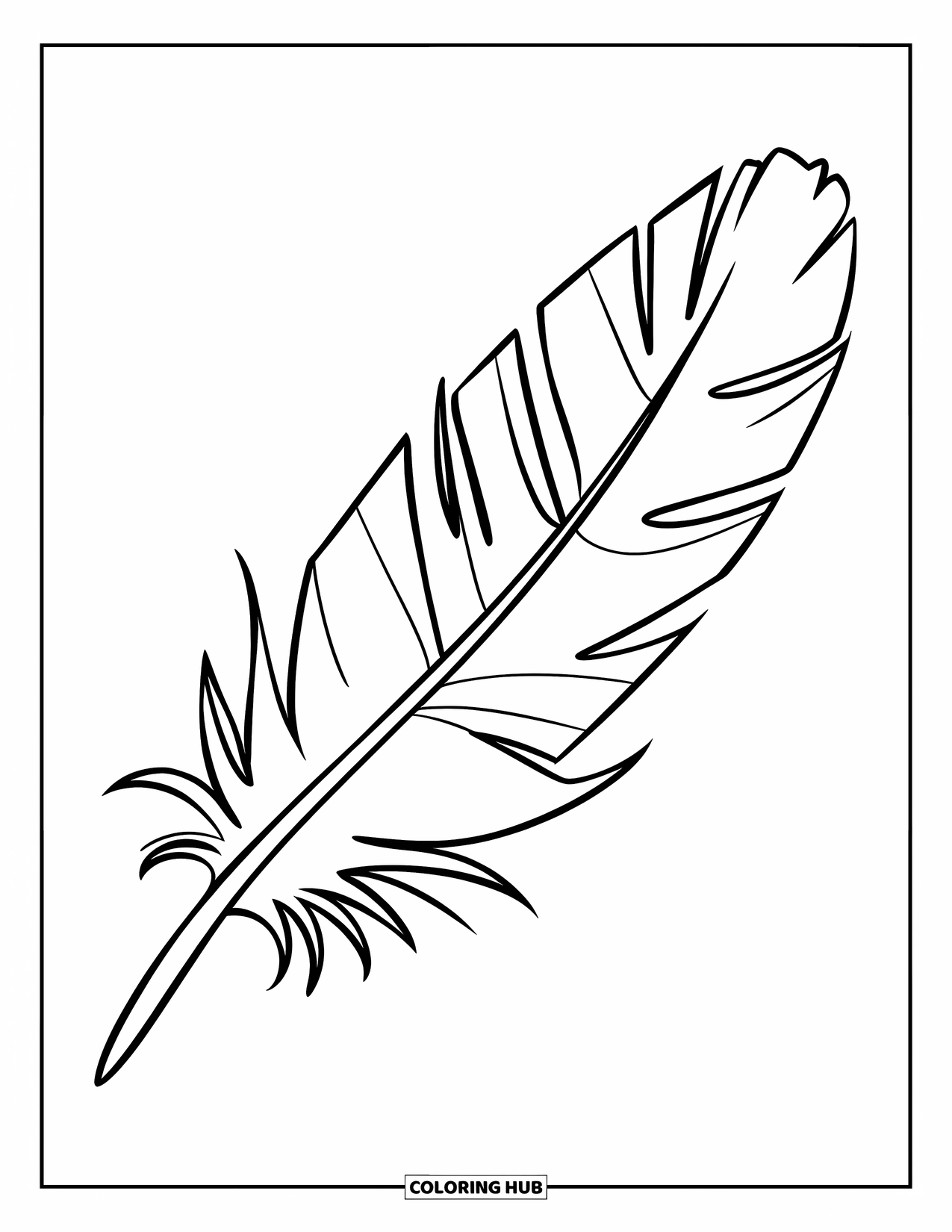 Feather Coloring Page for Kids: A fluffy feather with zigzag lines and a bold outline