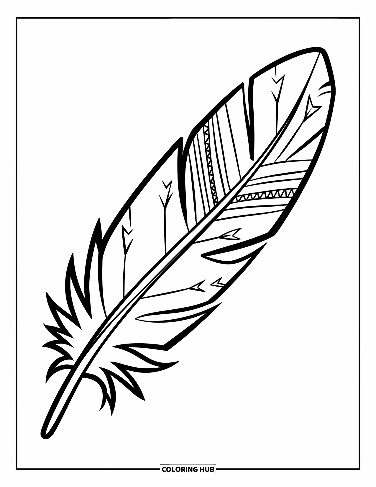 Feather Coloring Page for Kids: A pair of feathers with light, leafy patterns on the edges