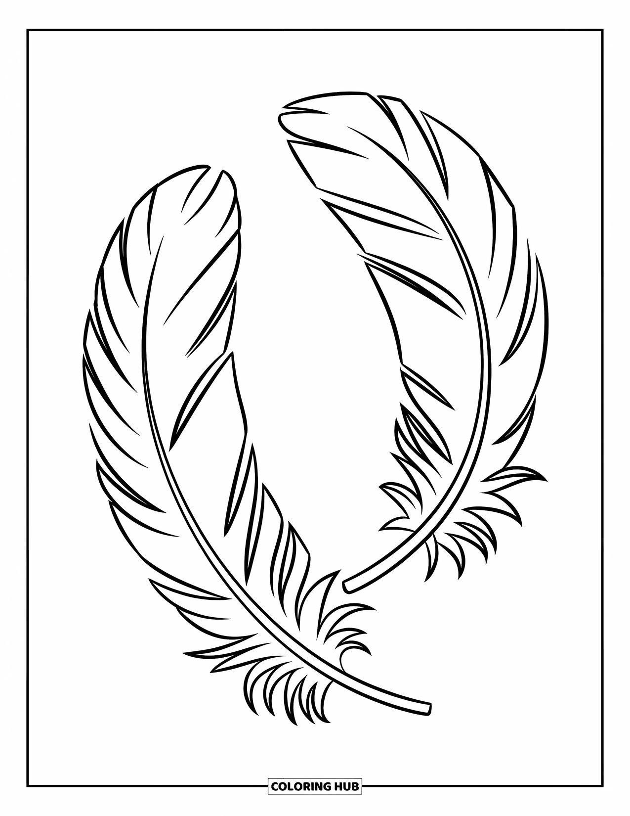 Feather Coloring Page for Kids: Feathers tied to a string with beads of various shapes