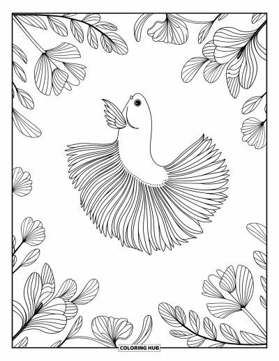 Fish Coloring Page for Adults: A gracefully swimming betta fish with long fins and intricate floral details