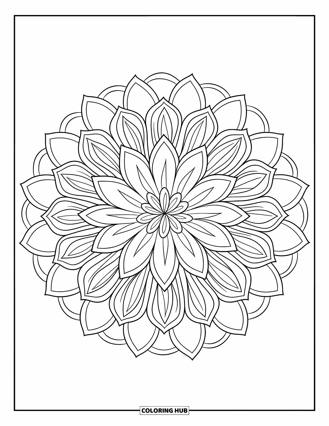 Bloemen Mandala Kleurplaat voor Volwassenen: Lotus- en chrysantenblaadjes creëren een spirituele mandala gevuld met kalme details