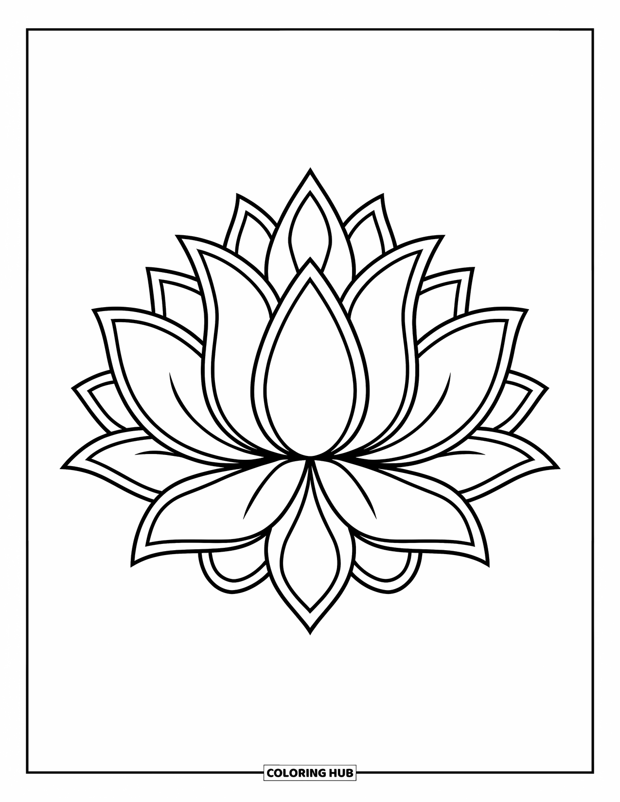 Bloemen Mandala Kleurplaat voor Kinderen: Een vrolijke lotus mandala met duidelijke bloemblaadjes en speelse, dikke lijnen