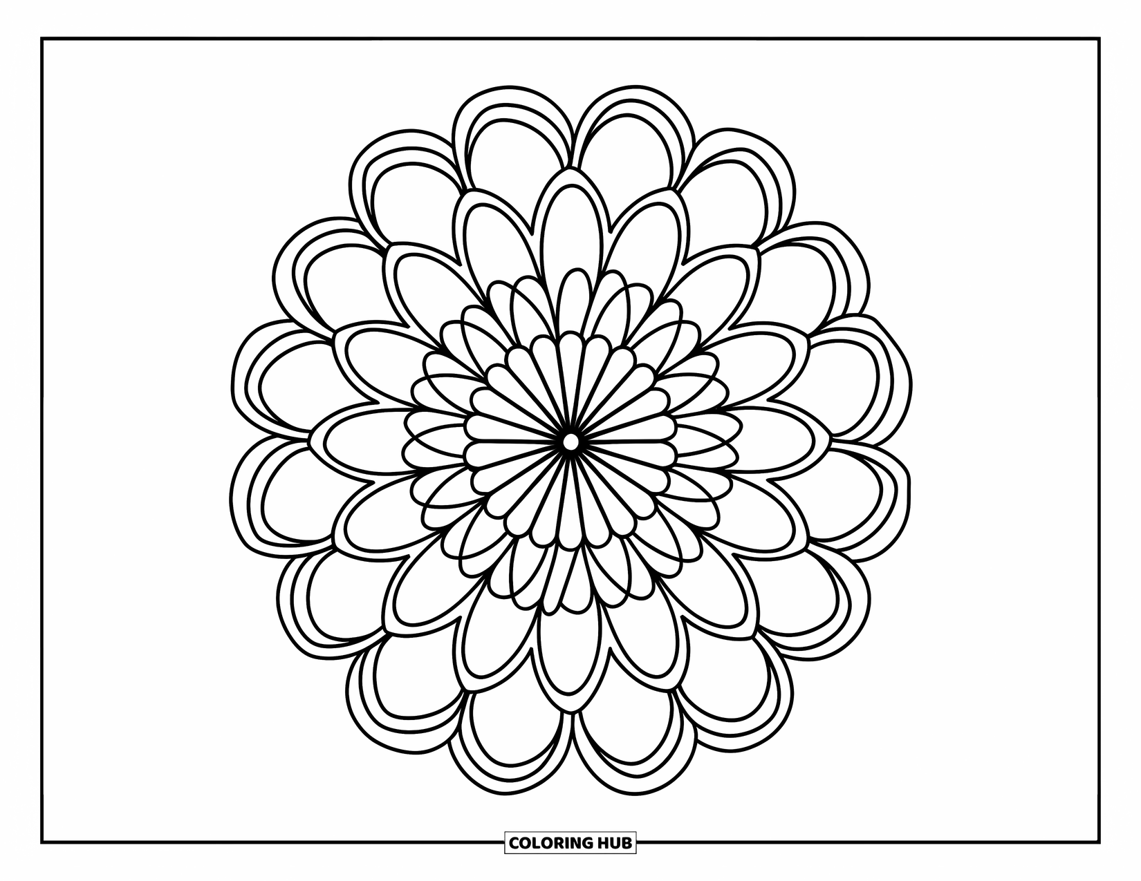 Bloemen Mandala Kleurplaat voor Kinderen: Een leuke bloemblad mandala met veranderende vormen en dikke, eenvoudige lagen