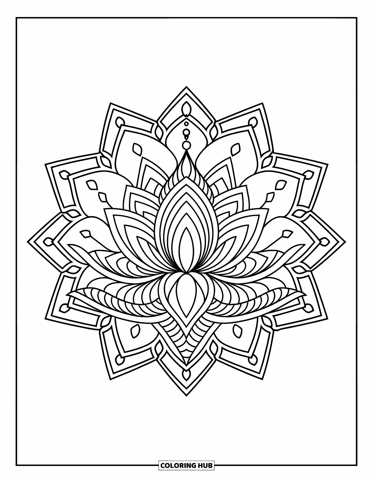 Bloemen Mandala Kleurplaat voor Kinderen: Een lotus mandala ontmoet diamantvormen in een mix van bloemen en geometrische stijl
