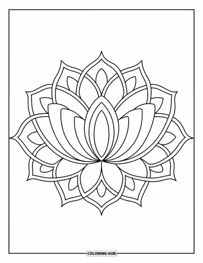Blumenmandala-Ausmalbild für Kinder: Ein einfaches Lotusmandala mit klaren Bereichen, perfekt für kleine Hände