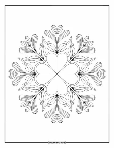 Klavertjevier Kleurplaat voor Volwassenen: Een klaver mandala met bloemen- en geometrische patronen