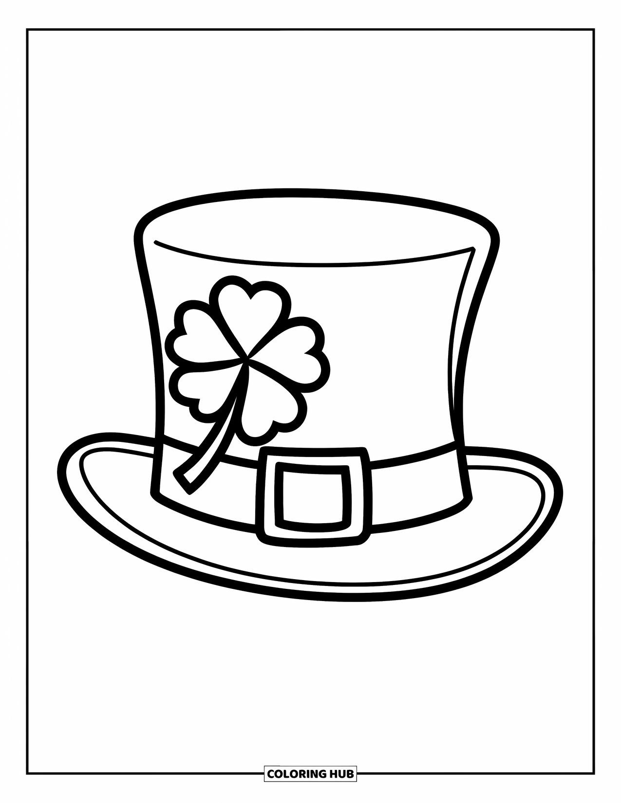 Four Leaf Clover Coloring Page for Kids: A leprechaun's hat with a four-leaf clover