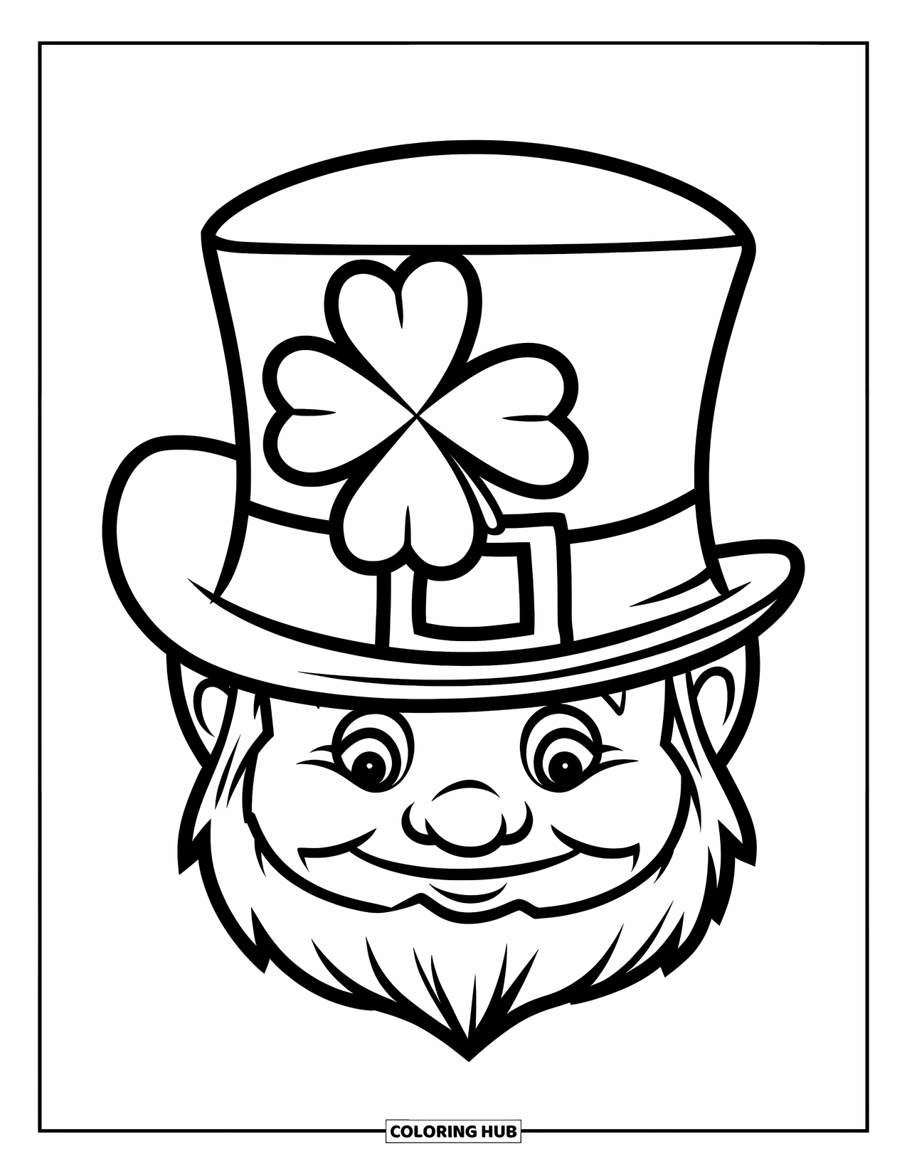 Four Leaf Clover Coloring Page for Kids: A leprechaun's hat with a gold band and a clover