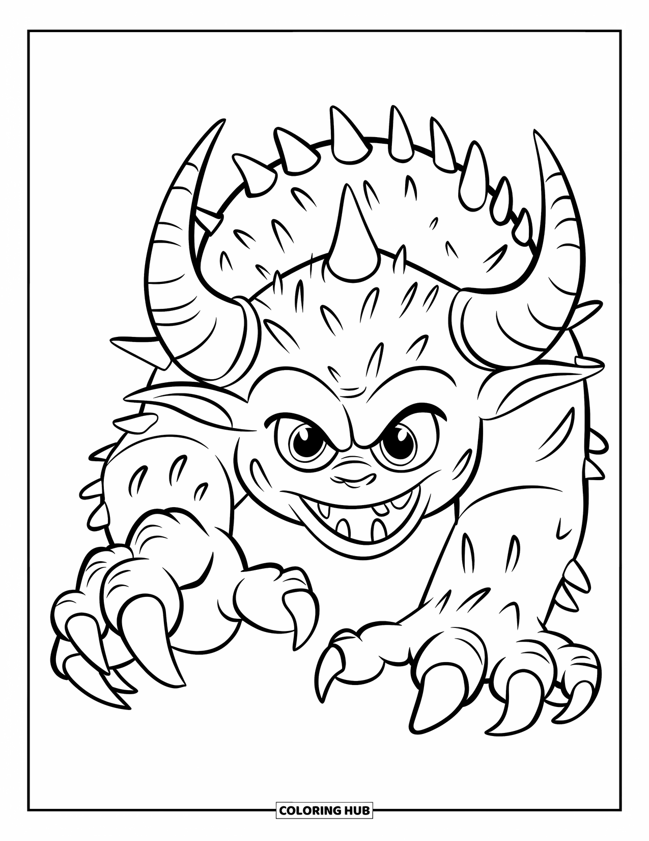 Desenho de Halloween para colorir para crianças: Uma bruxa com uma vassoura texturizada desliza pela noite acima de árvores e montanhas