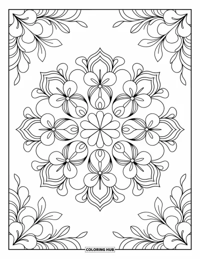 Hawaiisk fargeleggingsark for voksne: Et mandala med hibiskus og plumeria med fine mønstre