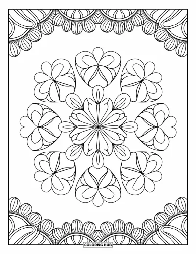 Hawaiisk fargeleggingsark for voksne: Et mandala med hawaiiske blomster som hibiskus og plumeria
