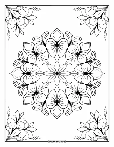 Hawaiisk fargeleggingsark for voksne: Et innviklet mandala med hawaiiske blomster og detaljerte mønstre