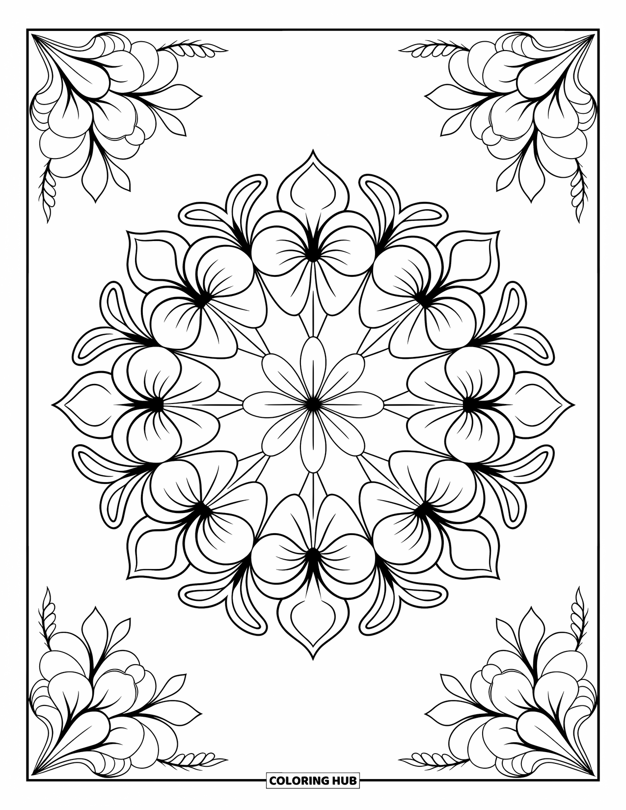 Hawaiian Coloring Page for Adults: An intricate mandala with Hawaiian flowers and detailed patterns
