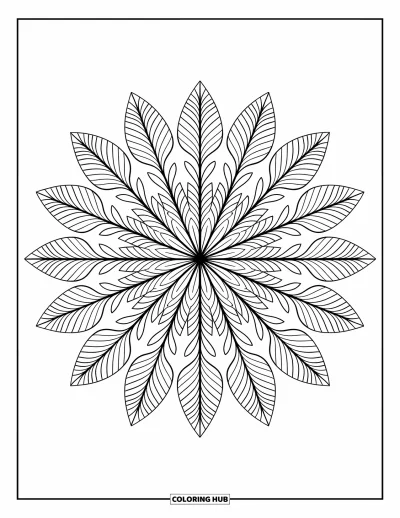 Bladtegning til voksne: Et bregneblad med fine ornamentale detaljer, sat mod en baggrund af hvirvlende blomstermønstre