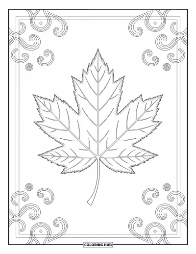 Bladtegning til voksne: Et intrikat ahornbladsdesign med kunstneriske mønstre og elegante, hvirvlende detaljer