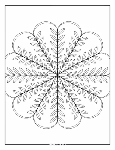 Bladtegning til voksne: En intrikat olivenblads-mandala med fine rankeudløbere og ornamentale mønstre, der skaber et beroligende design