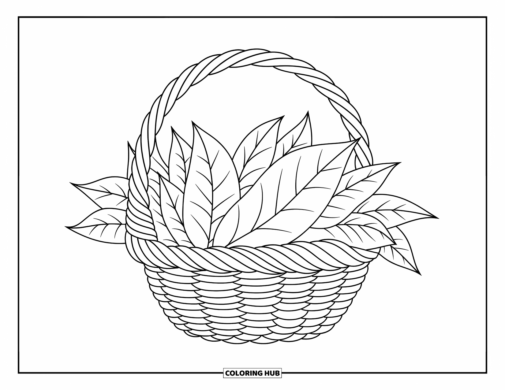 Leaf Coloring Page for Kids: A basket-like arrangement of woven leaves creates a dynamic and engaging design