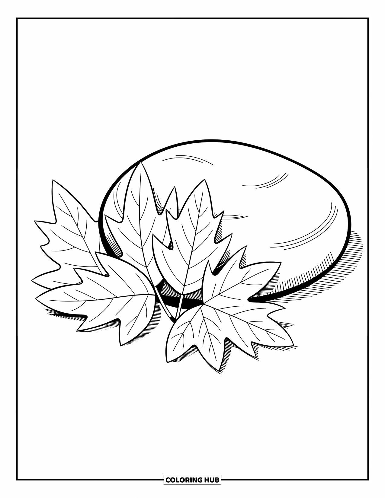 Leaf Coloring Page for Kids: A gentle stack of aspen leaves sits beside a smooth stone, balancing texture and simplicity