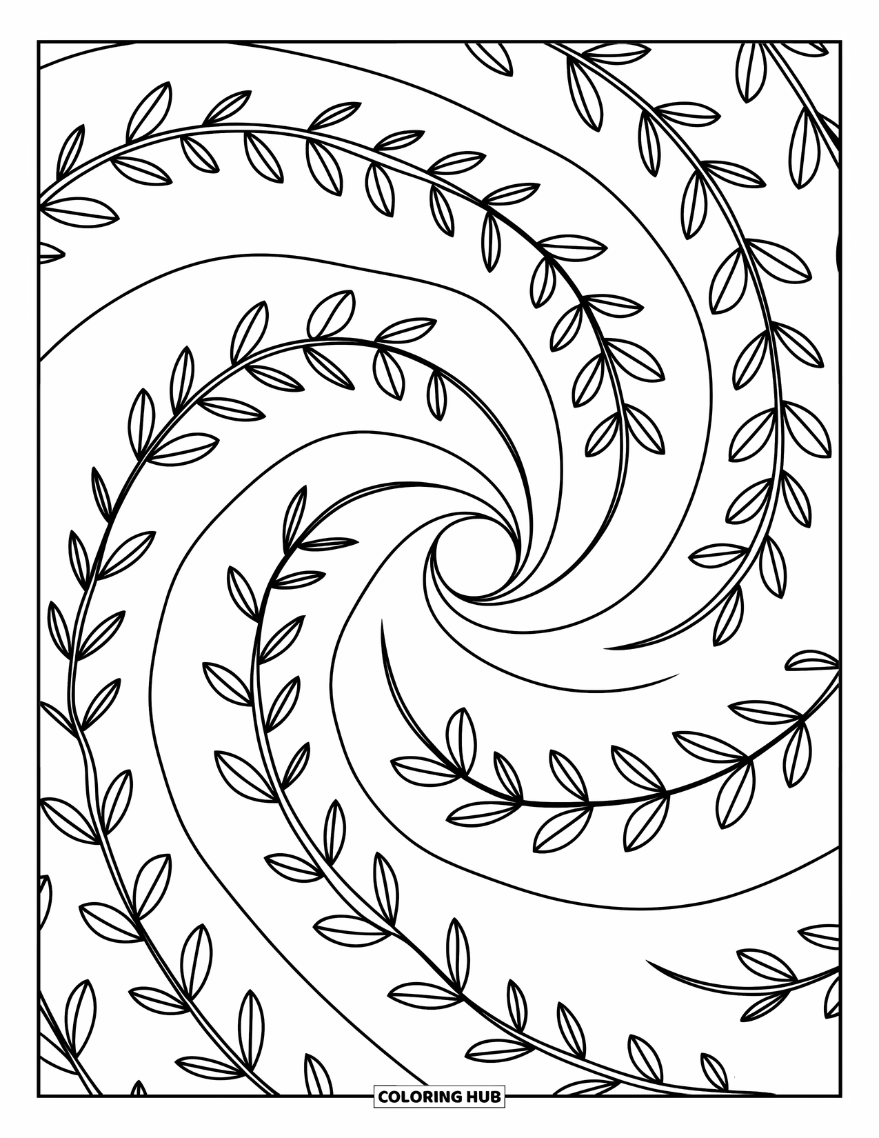 Leaf Coloring Page for Kids: A gust of wind sweeps up several leaves, sending them twirling in different directions