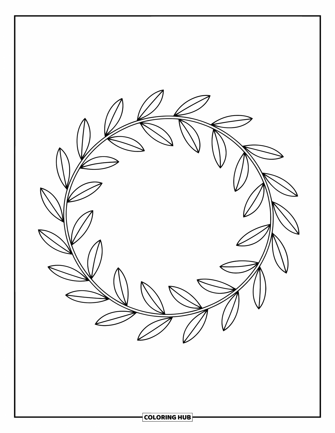Leaf Coloring Page for Kids: A wreath made of leaves forms a soft, flowing circular pattern