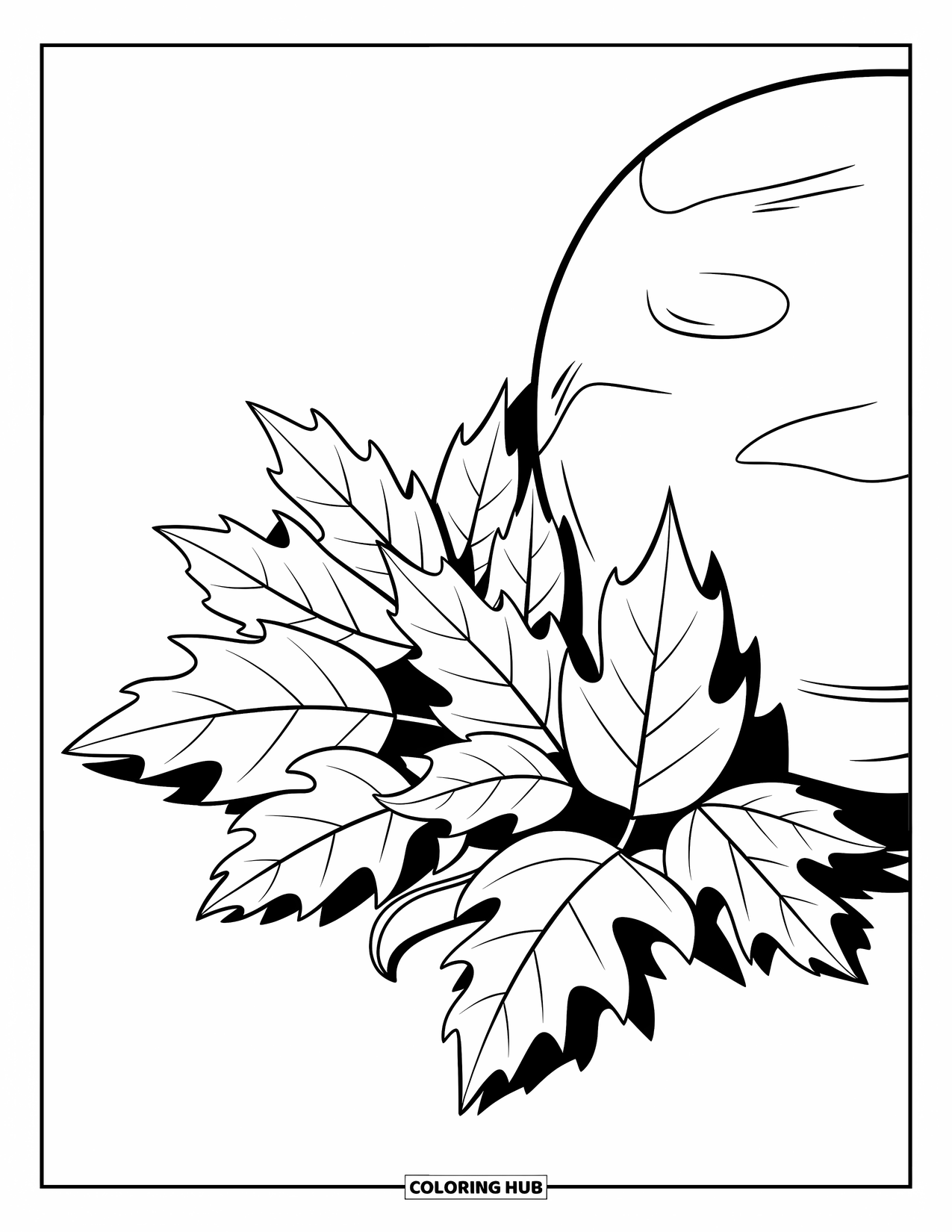 Leaf Coloring Page for Kids: Fallen aspen leaves gather beside a smooth stone, their delicate veins adding an organic charm