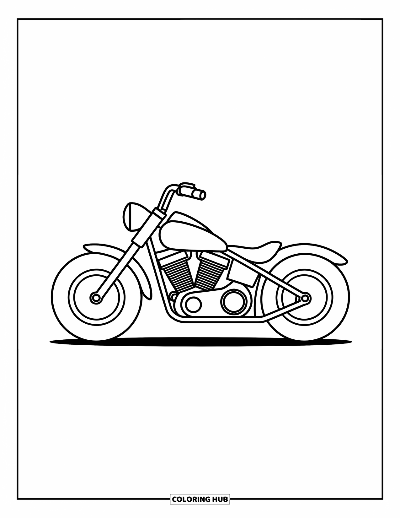 Desenho de Moto para Colorir para Crianças: Uma moto divertida com duas rodas grandes e um assento largo