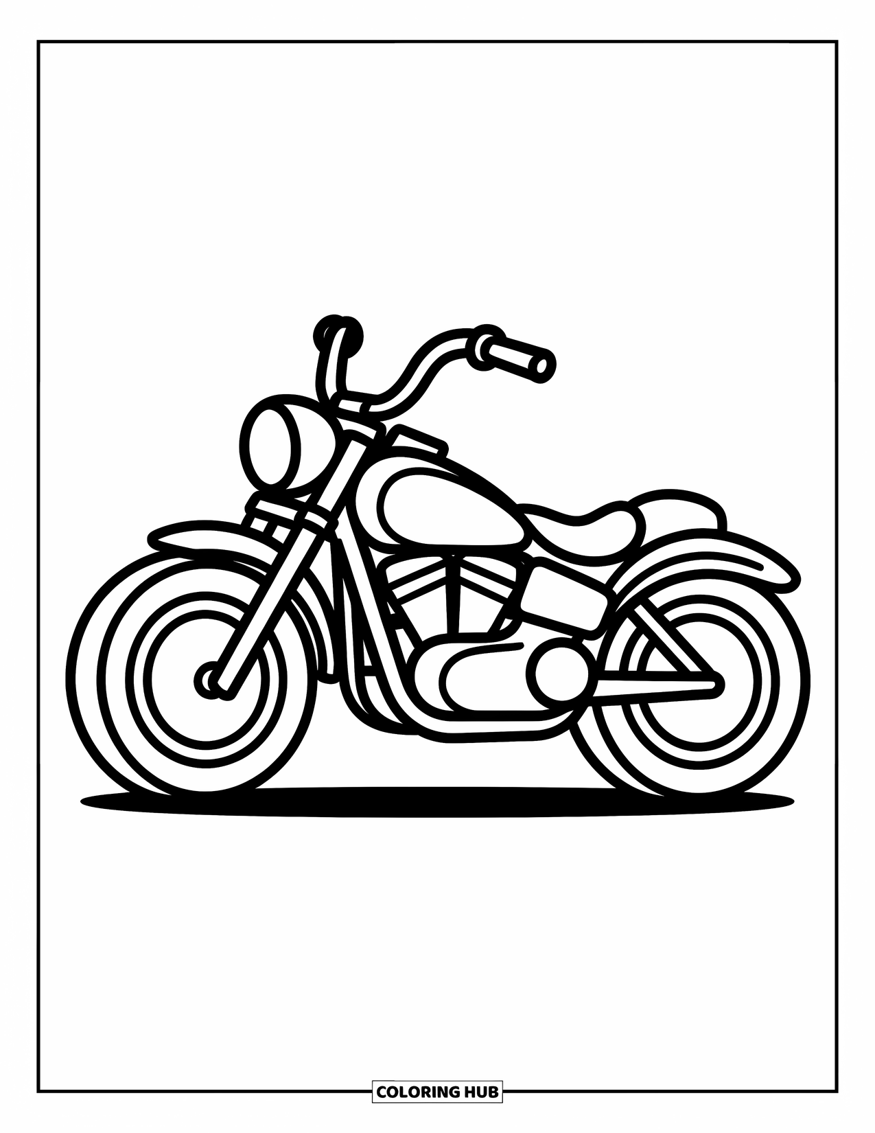 Desenho de Moto para Colorir para Crianças: Uma moto simples com rodas grandes e curvas divertidas