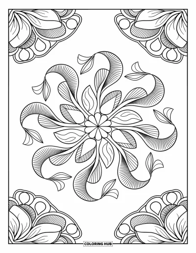 Mushroom Coloring Page for Adults: Mushroom mandala with leaves and floral patterns