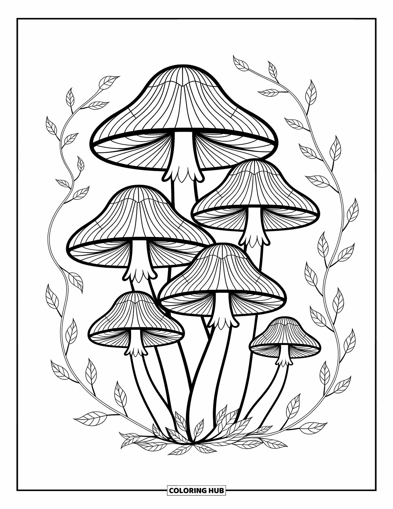 Mushroom Coloring Page for Adults: Mushrooms with stained-glass designs and intricate details