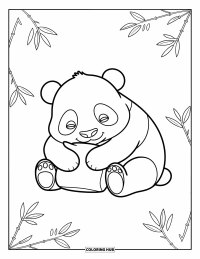 Panda-Ausmalbild für Kinder: Ein Panda kuschelt ein kleines Kissen und gleitet in ein friedliches Nickerchen