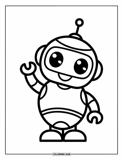 Dibujo de robots para colorear para niños: Un pequeño robot cuadrado con ojos redondos se ve amistoso y curioso
