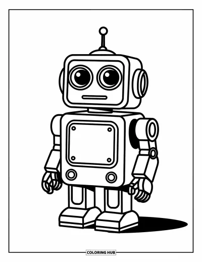 Dibujo de robots para colorear para niños: Un perro robot juguetón con nariz redonda y rueditas pequeñas