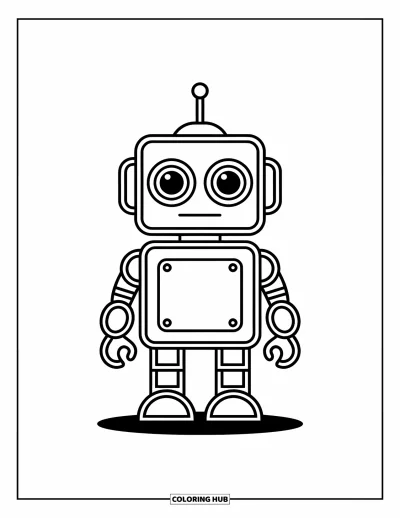 Dibujo de robots para colorear para niños: Un perro robot con ruedas y cara sonriente se ve emocionado