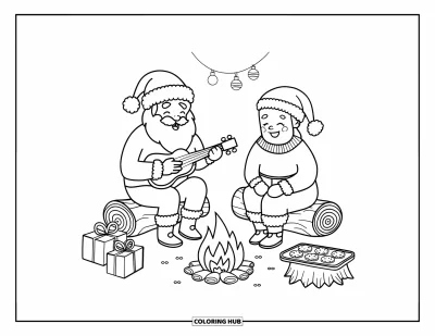 Coloriage de Père Noël pour adultes : Le Père Noël et Mme