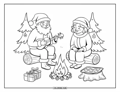 Coloriage de Père Noël pour adultes : Le Père Noël et Mme