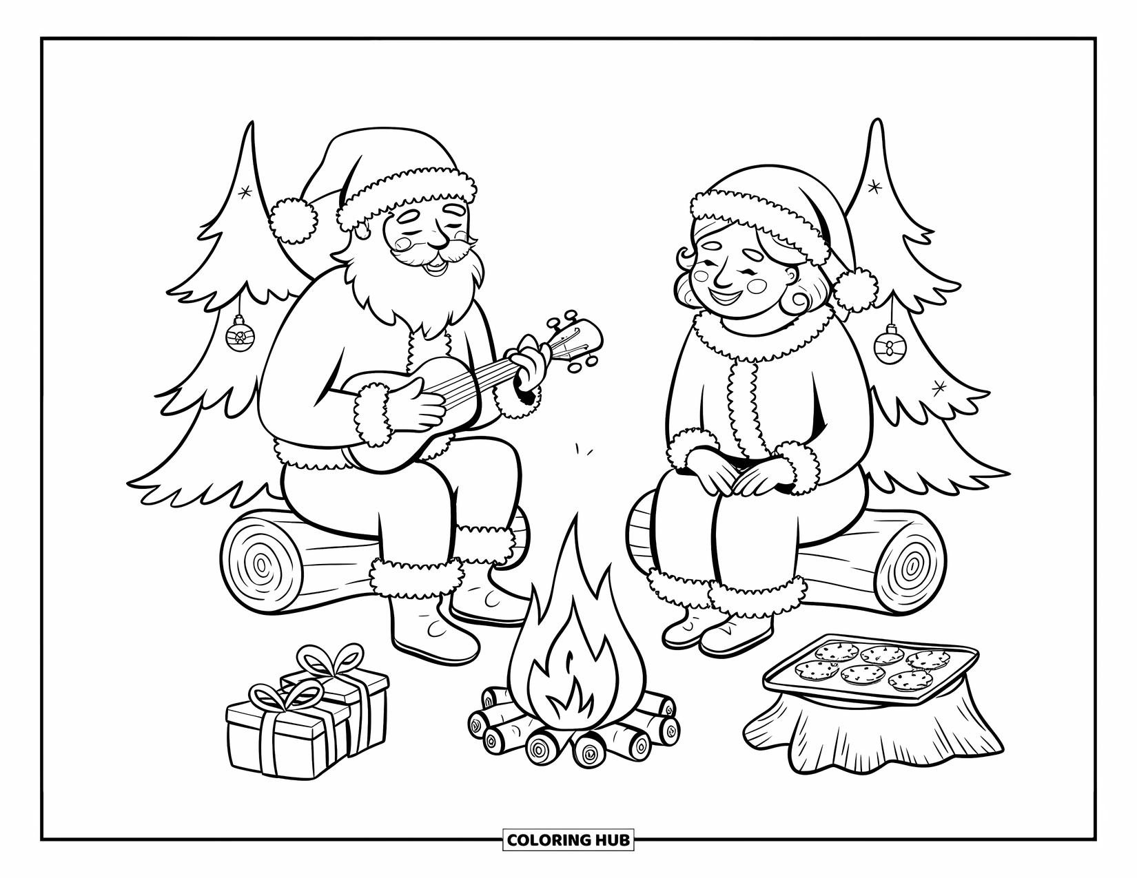 Santa Coloring Page for Adults: Santa and Mrs