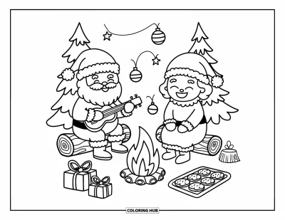 Coloriage de Père Noël pour adultes : Le Père Noël et Mme