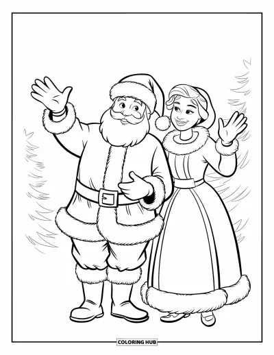 Coloriage de Père Noël pour enfants : Le Père Noël et Mme