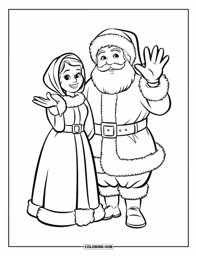 Coloriage de Père Noël pour enfants : Le Père Noël et Mme
