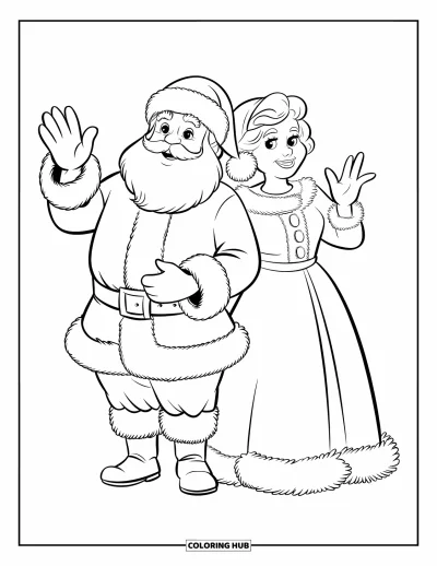 Coloriage de Père Noël pour enfants : Le Père Noël et Mme