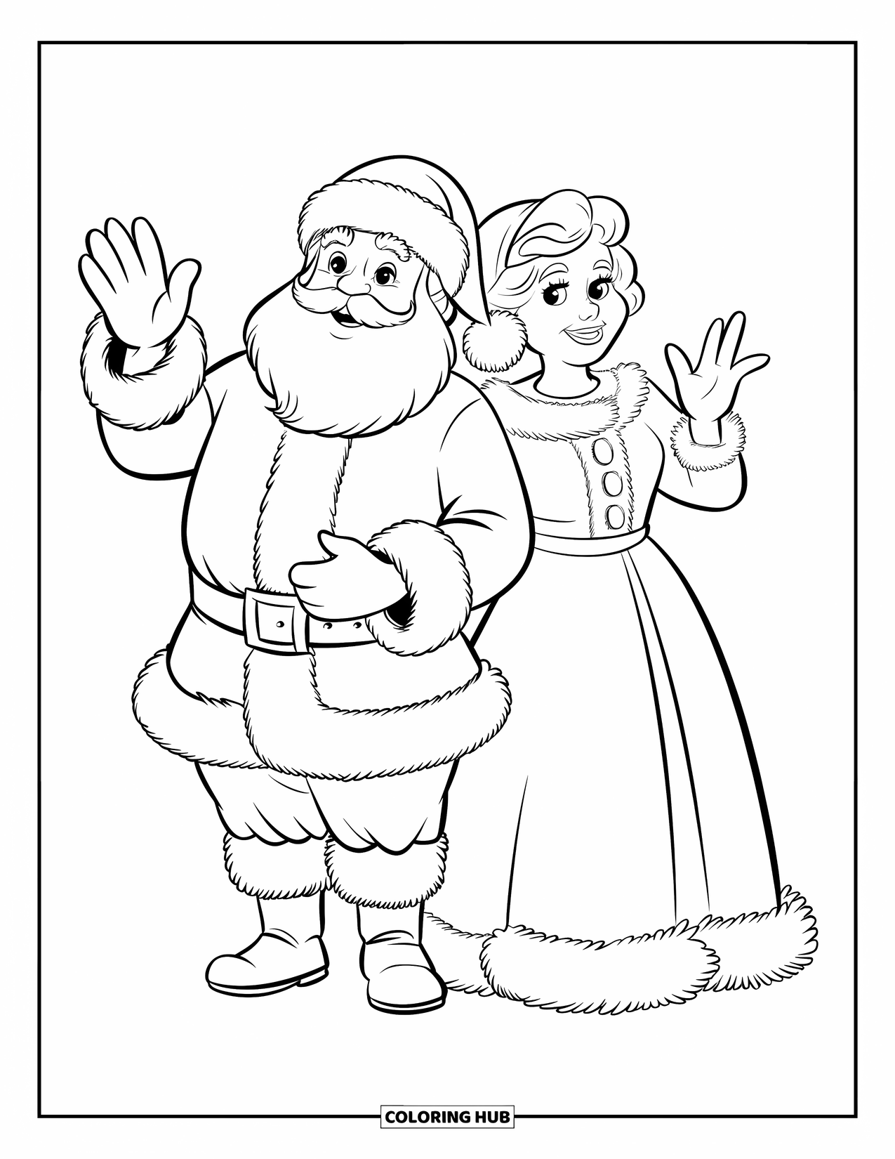 Santa Coloring Page for Kids: Santa and Mrs