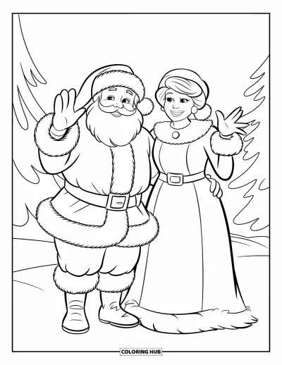 Coloriage de Père Noël pour enfants : Le Père Noël et Mme