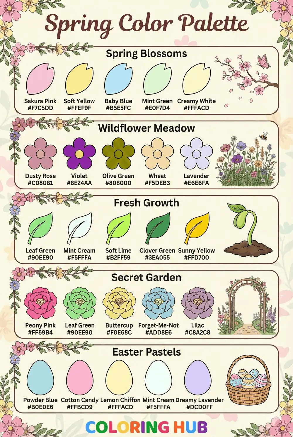 Spring Coloring Page Color Palettes
