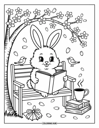 Spring Coloring Page for Adults: A charming mailbox with a heart flag stands among tulips and daisies