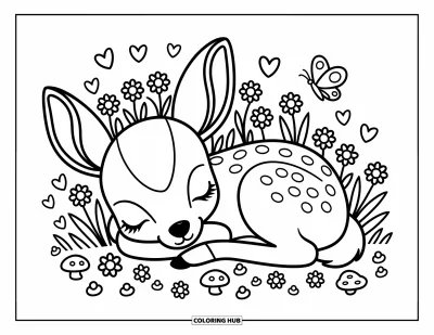 Spring Coloring Page for Adults: A cheerful bear runs a cozy bakery stand decorated with garlands and tiny pies