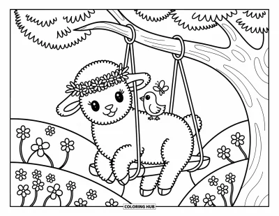 Spring Coloring Page for Adults: A sleepy fawn curls up in a bed of wildflowers, a butterfly hovering nearby
