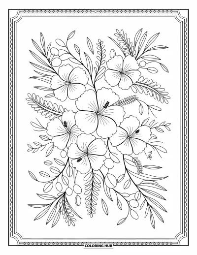 Disegno d'estate da colorare per adulti: Un mandala di girasoli e margherite con dettagli floreali a spirale invita creatività e relax