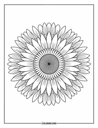 Disegno d'estate da colorare per adulti: Un mandala di conchiglie ipnotico con dollari della sabbia e conchiglie a spirale in un motivo elegante