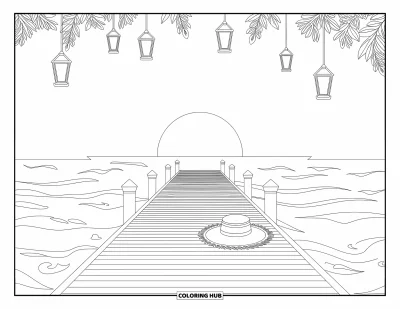 Disegno d'estate da colorare per adulti: Una classica barca a vela su acque serene, impreziosita da intricati dettagli nautici e sartie